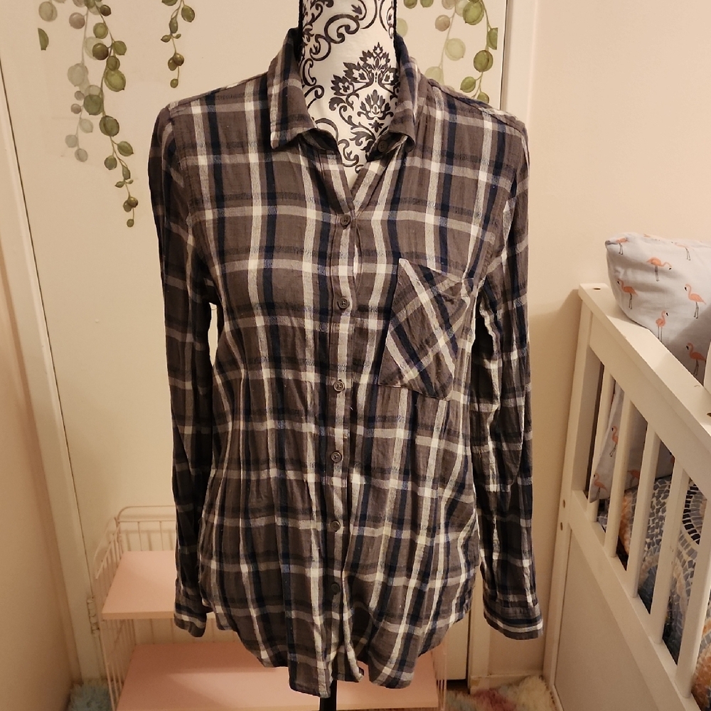 Lucky Brand Blue and Grey Plaid Shirt Sz S